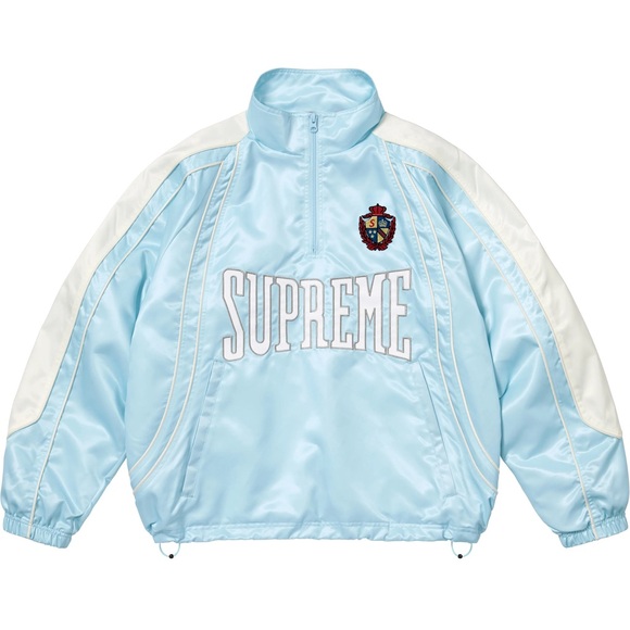 SUPREME SATIN PIPING PULLOVER HALF ZIP TRACK JACKET SS25 Light Blue Size XL